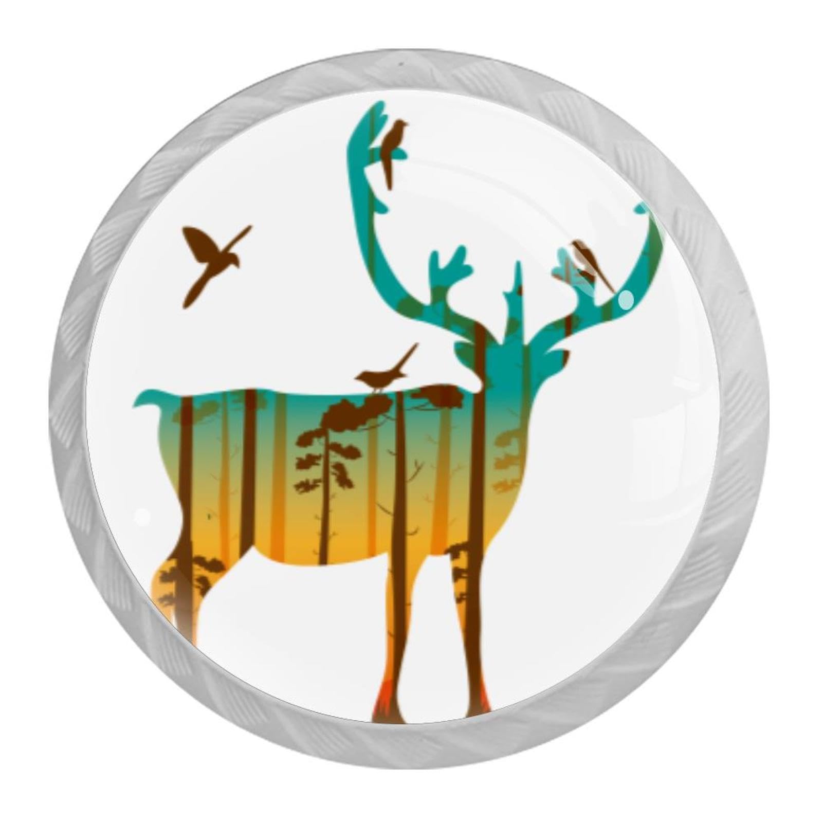 Tqmspg 4 Pieces Drawer Pulls Reindeer Deer Elk Door Knobs Dresser Handles for Kitchen Wardrobe Cupboard Hardware Furniture