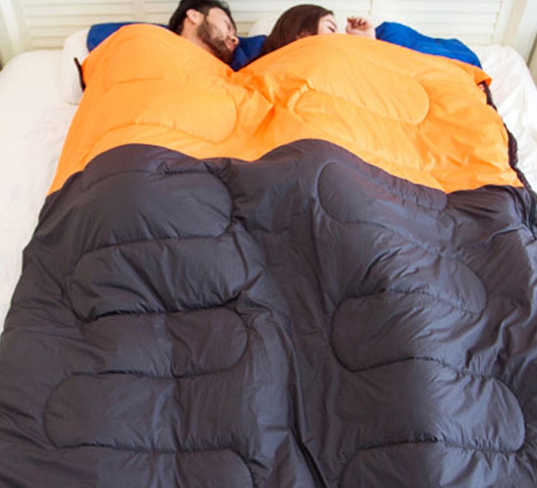 Sacco a Pelo Matrimoniale Impermeabile Portatile Con due Cuscini Comfort (190+30)*145cm 15? Arancione Grigio