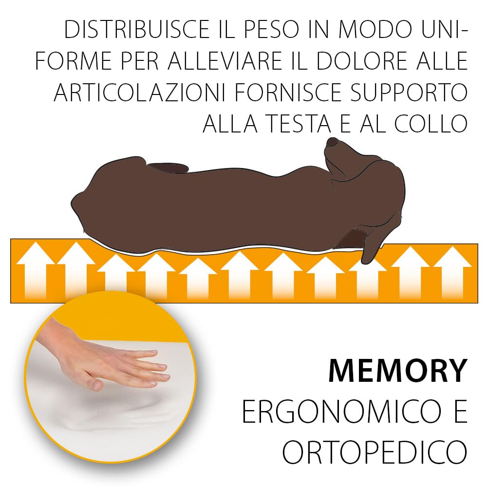 Ferplast Cuccia Cane e Gatto in Memory Foam, Cuscino Ergonomico e Ortopedico MEMOR-ONE, Sfoderabile e Lavabile in Lavatrice a 30°, 64 x 52 x h 16,5 cm, Grigio