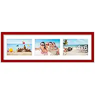 decorUhome 6x20 Picture Frames Collage Wall Decor, Display 3Pcs 4x6 Photos with Mat or 1Pcs 6x20 Unmatted, 3 4x6 Collage Picture Frames for Wall Mounting, Red