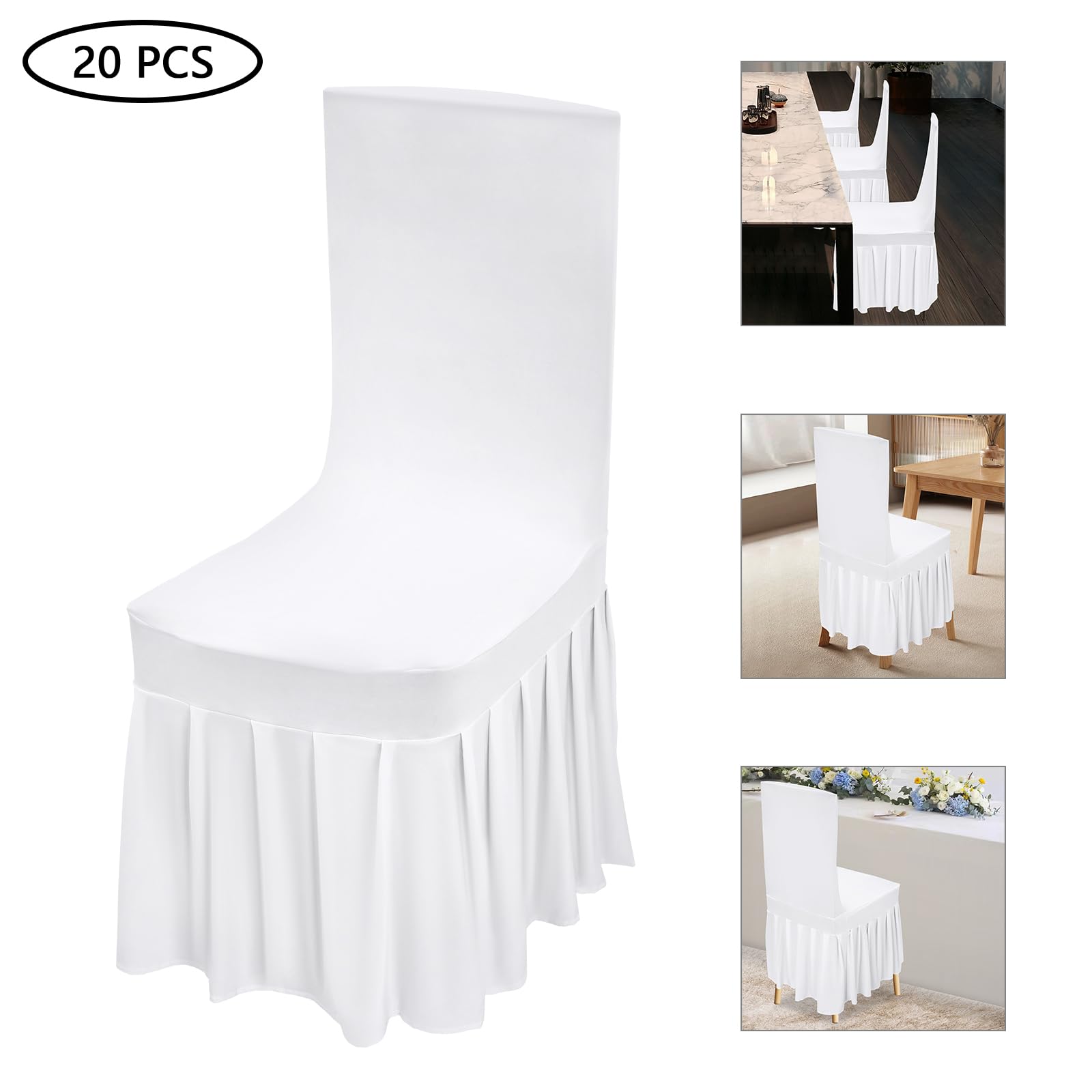 Set di 20 coprisedia elasticizzati, universali, bianchi, rimovibili, lavabili, per sala da pranzo, matrimoni, banchetti, hotel, antiscivolo