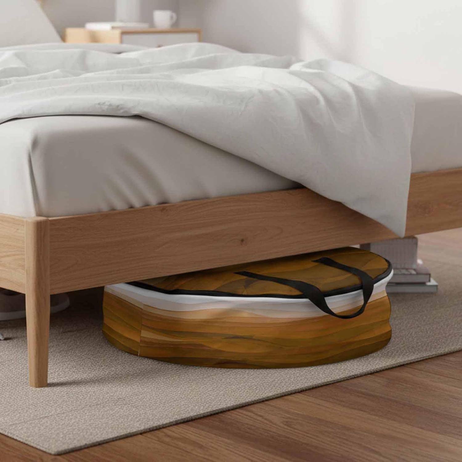 Burnt Orange Gradient Round Storage Bag 36 Inch, Abstract Ocean Wave Clothes Storage Container with Handles Heavy Duty Organizer for Comforter, Bedding & Holiday Wreaths