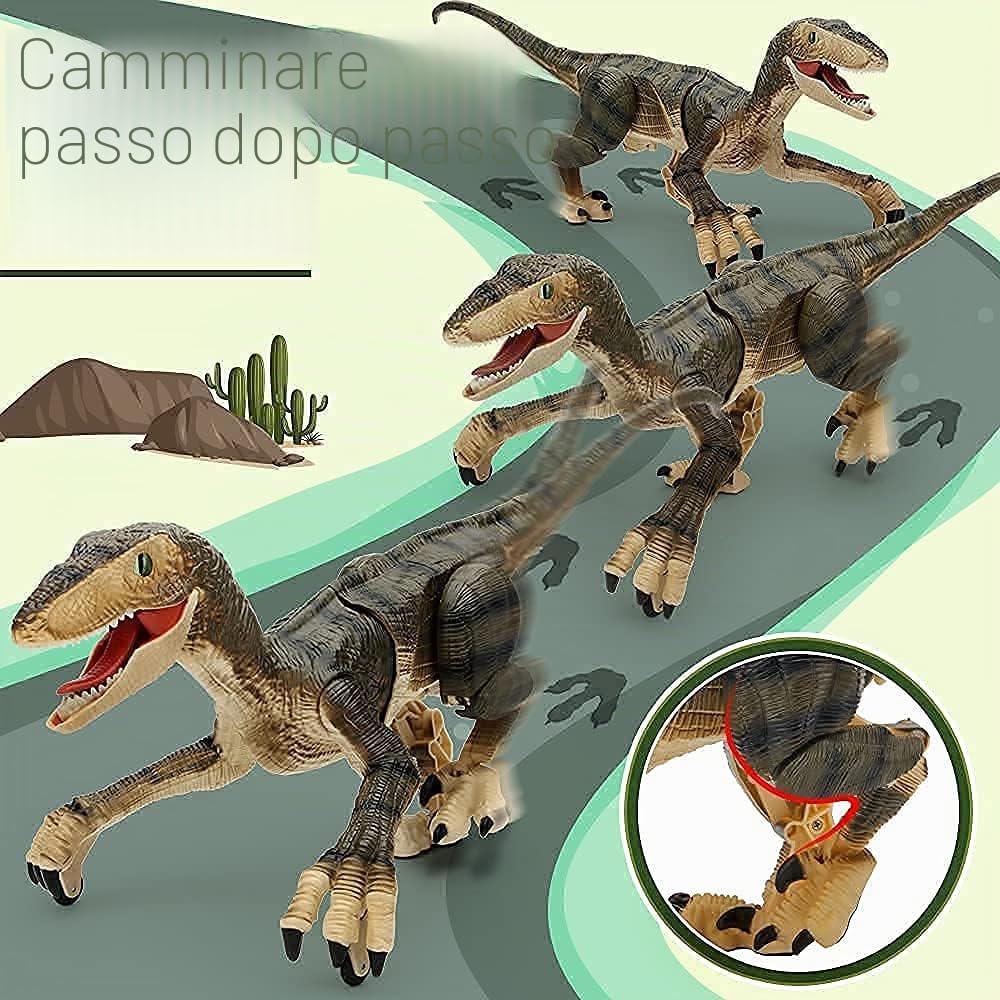 Mini Tudou Giocattoli Dinosauro Telecomandato, Elettronici Robot Giallo | Luce & Suoni, 2.4Ghz Velociraptor Giocattoli per Bambini 3 4 5 6 7 8 9 Anni