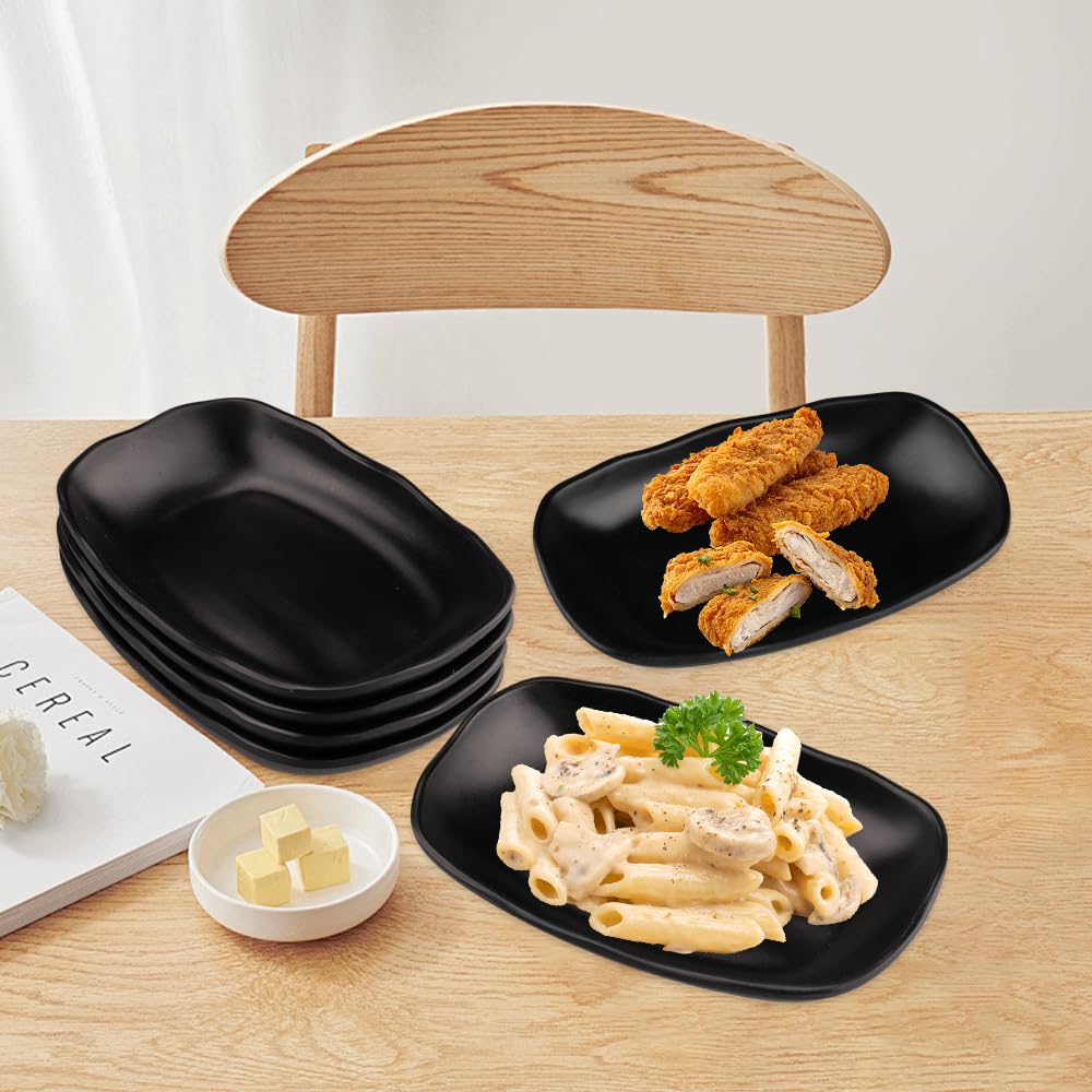 Pezzi Piatti Neri Moderni Piatti da Portata Vassoi Piccolo Piatti Plastica Melamina per Sushi, Antipasti, Dessert, Insalata, 19,2 x 12 x 3,2 cm