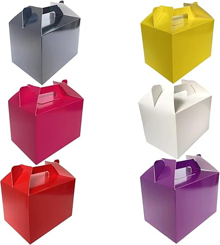 XCXGYCA Paquete de 12 cajas a dos aguas (2 por color) de 7 x 5 x 5 pulgadas, con asa, cajas de regalo para fiestas de cumpleaños infantiles, bodas,