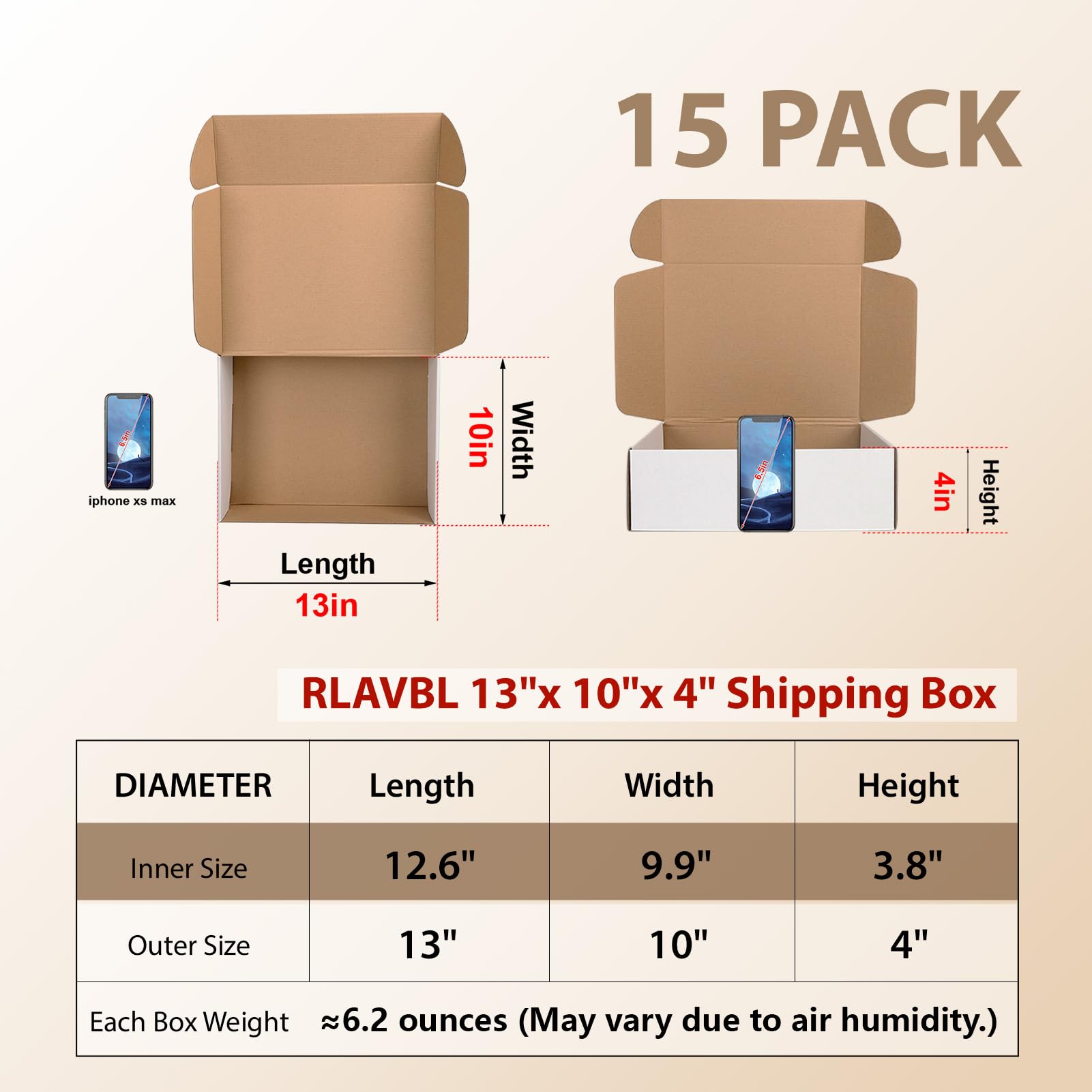 RLAVBL 13x10x4 Shipping Boxes Set of 15, White Corrugated Cardboard Mailer Box for Packing, Mailing, Business