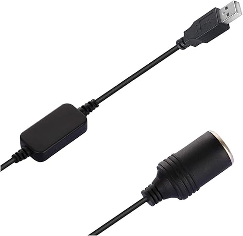 Miniatura 4 de LIXIN Encendedor de cigarrillos de coche de 12 V, USB a enchufe hembra convertidor de cable negro ((30cm1ft))