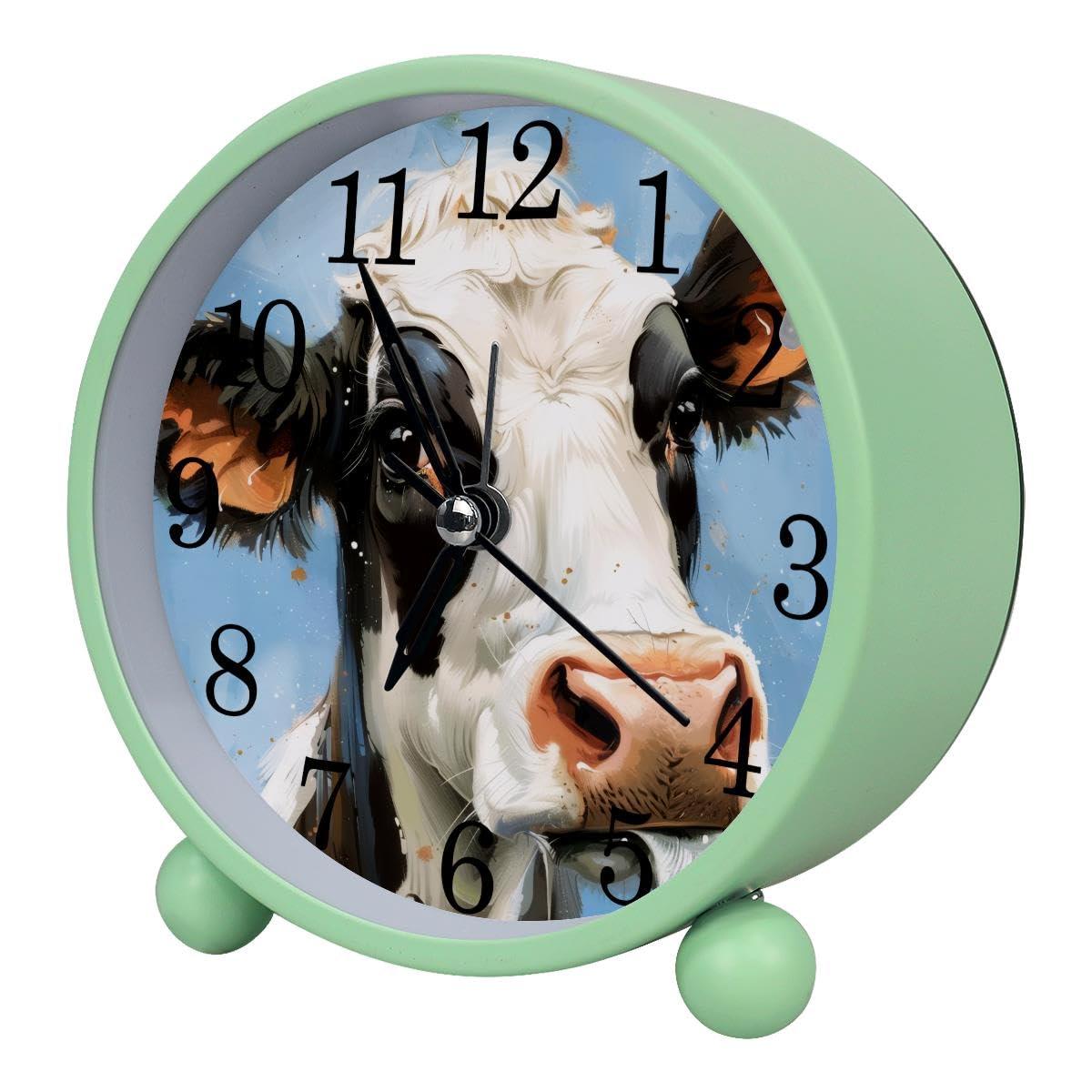 Alarm Clock Cow and Spot of Milk, Silent Non-Ticking with Night Light