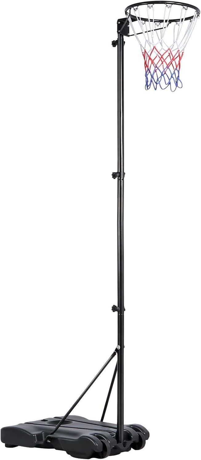 Yaheetech Netball Post Height Adjustable Stand 245.5-305 cm Portable Regulation Hoop Full Size Basketball Net Set for Training Black/Red