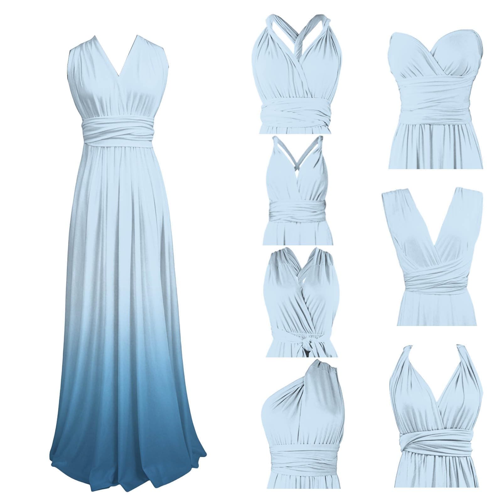 Elegante Vestido con Tirantes Convertibles y diseño de Espalda Descubierta con Efecto Degradado, para Ocasiones Formales o Informales.