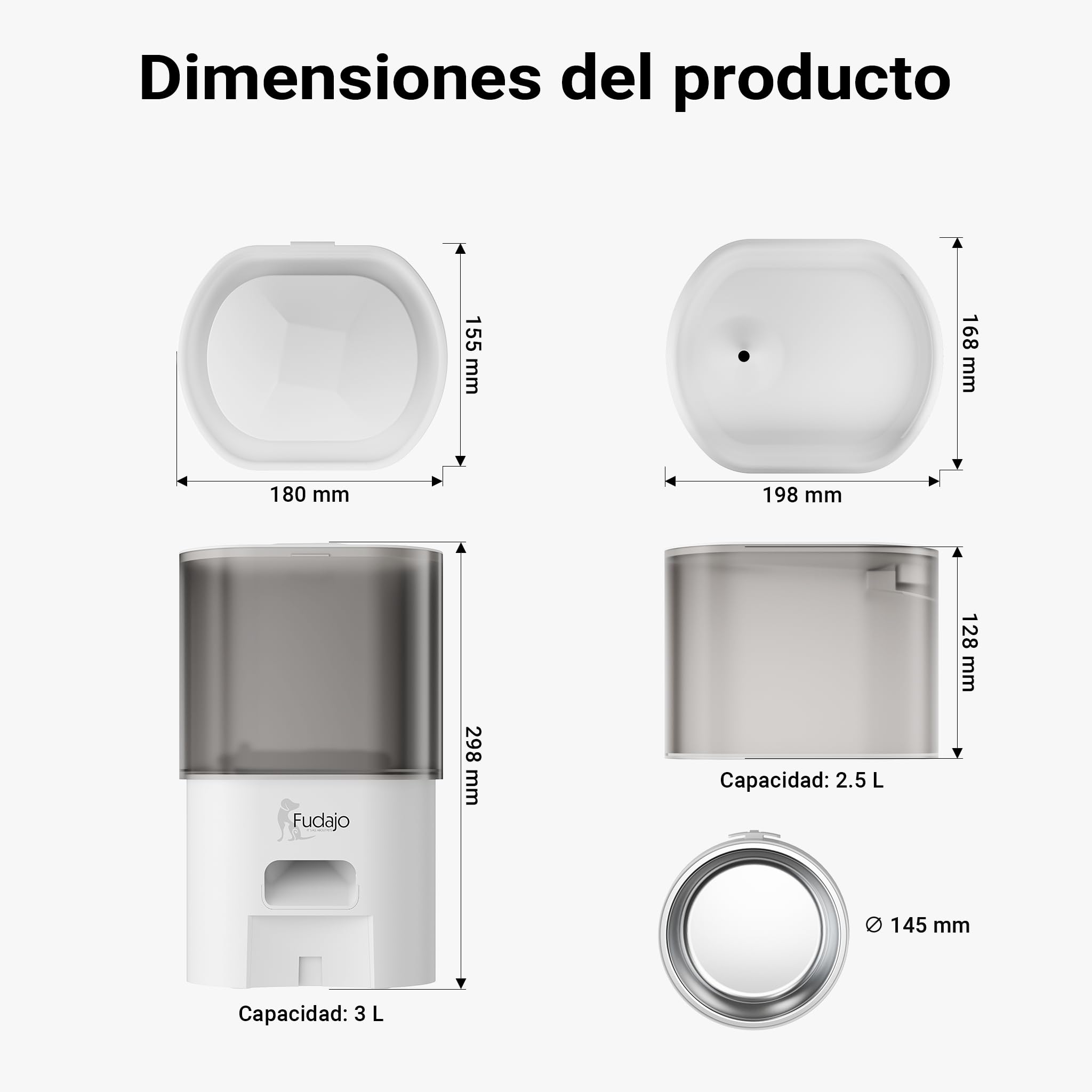 Fudajo Comedero y Bebedero Blanco automático para Mascotas 3L/2,5L Control por App. diseño Compacto, fácil de Limpiar, Ideal para Gatos y Perros dispensador de pienso y Fuente de Agua