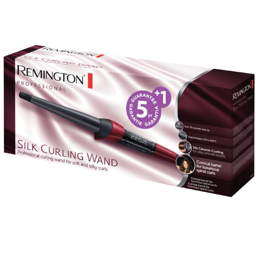 Remington Rizador de Pelo Silk, Cerámica Sedosa, Ondulador de Pelo con Barril de 13 a 25 mm, Crea Rizos Suaves y Sueltos, Temperatura hasta 220°C, Digital, Punta Fría, Calentamiento 30s, CI96W1