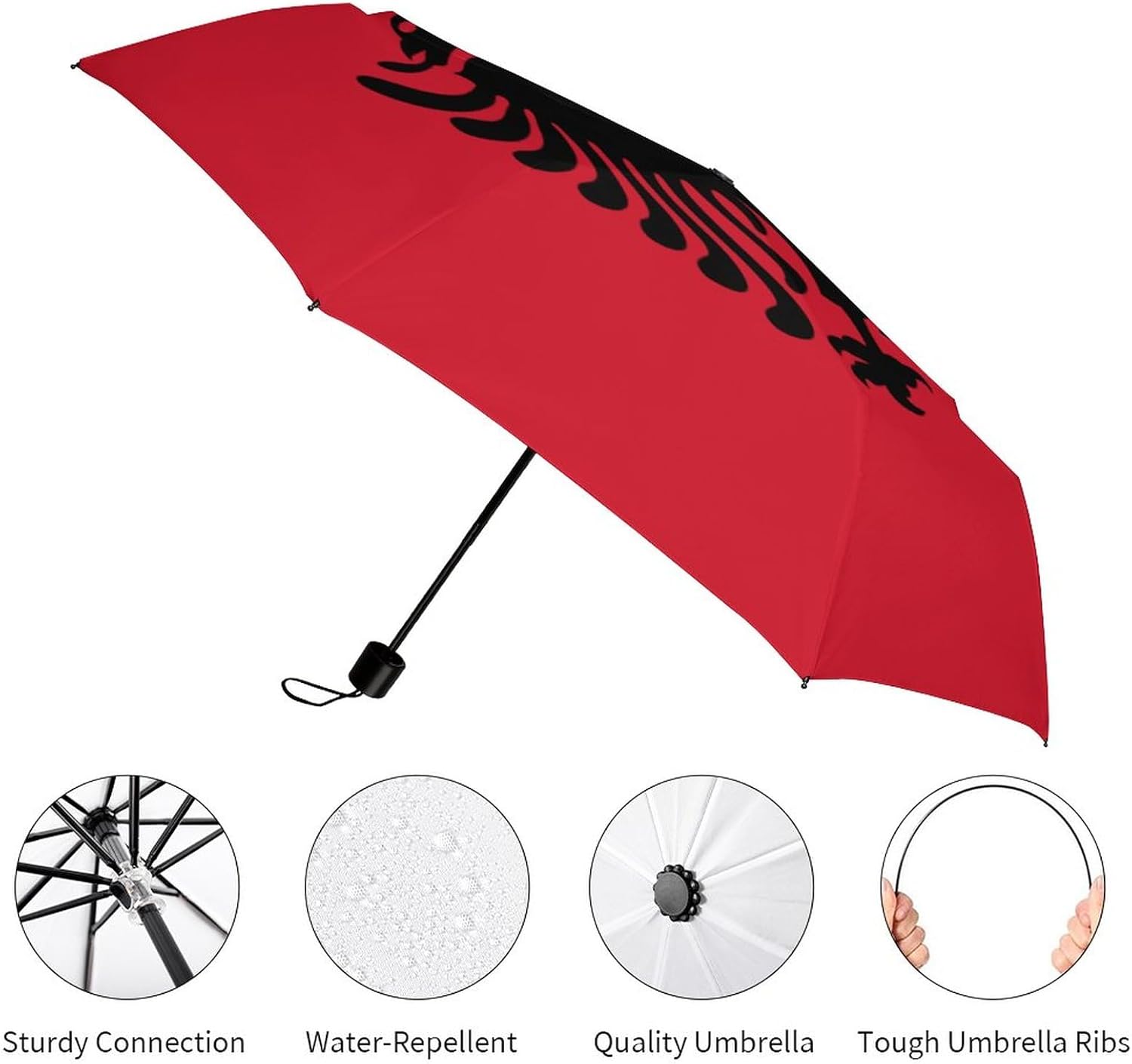 Calculay Albanian Flag Portable Automatic Switch Folding Umbrella Manual Sunshade Anti-UV Travel Umbrella Rainproof and Windproof Suitable for Men and Women Manual