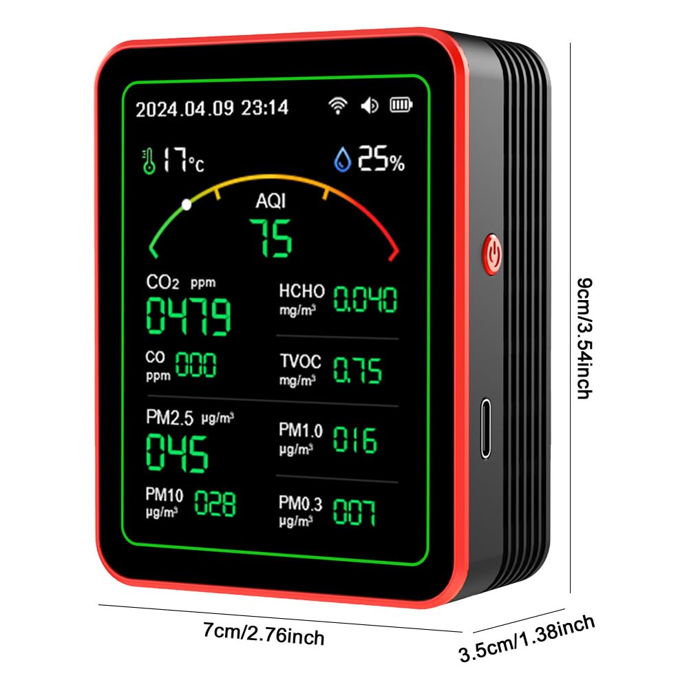 Detektor CO2, WiFi 15-w-1 wewnętrzny monitor jakości powietrza wyświetlacz TFT przenośny AQI PM0.3 PM1.0 PM2.5 PM10 Tester APP Control Gospodarstwo domowe CO CO2 TVOC HCHO Tester