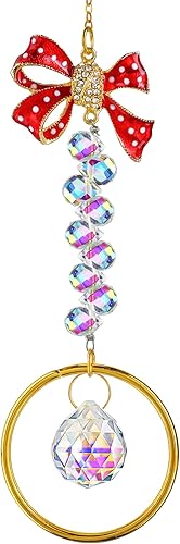 H&D HYALINE & DORA Atrapasoles de cristal con diamantes de imitación con nudo de lazo para jardín, atrapasoles, cristales para decoración colgante