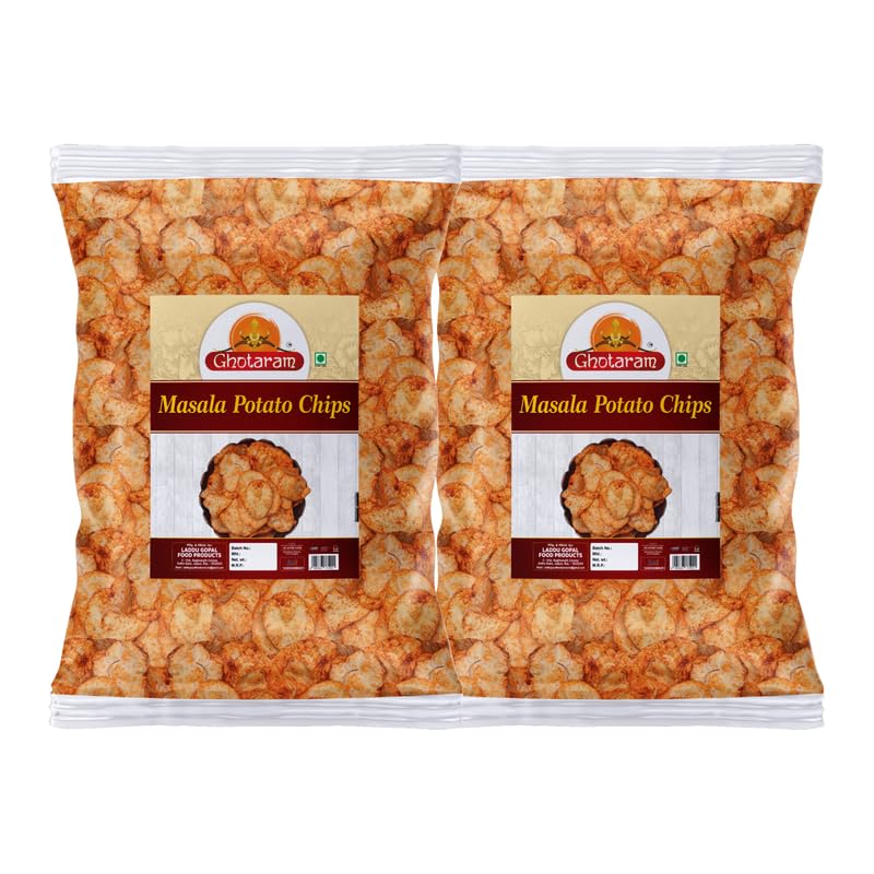 Ghotaram Marwar's Organic Ready to eat Namkeen Potato Chips Spicy | Red Chilli Aloo Chips | Low Fat Masala PATTA Wafer | Tasty Yummy Snack Healthy Snack | Batata PATTA Wafer Chips-1Kg*2Pack