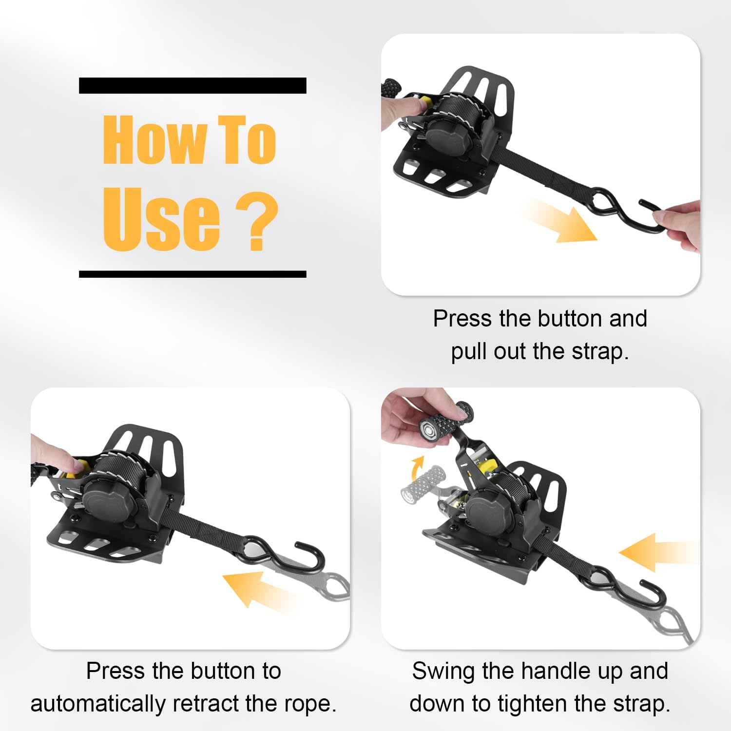 Retractable Ratchet Tie Down Straps Compatible with for 2015-2022 Chevy Colorado GMC Canyon Truck Cargo Bed Mounted Tie Down Retractable Ratchet Strap with Safety Lock System Mounting Bracket