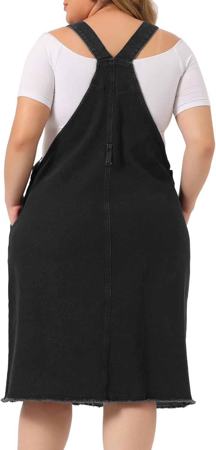 Agnes Orinda Women's Plus Size Denim Overall Dress Racerback Adjustable Strap Pinafore Bib Jean Dress with Pockets - Image 4
