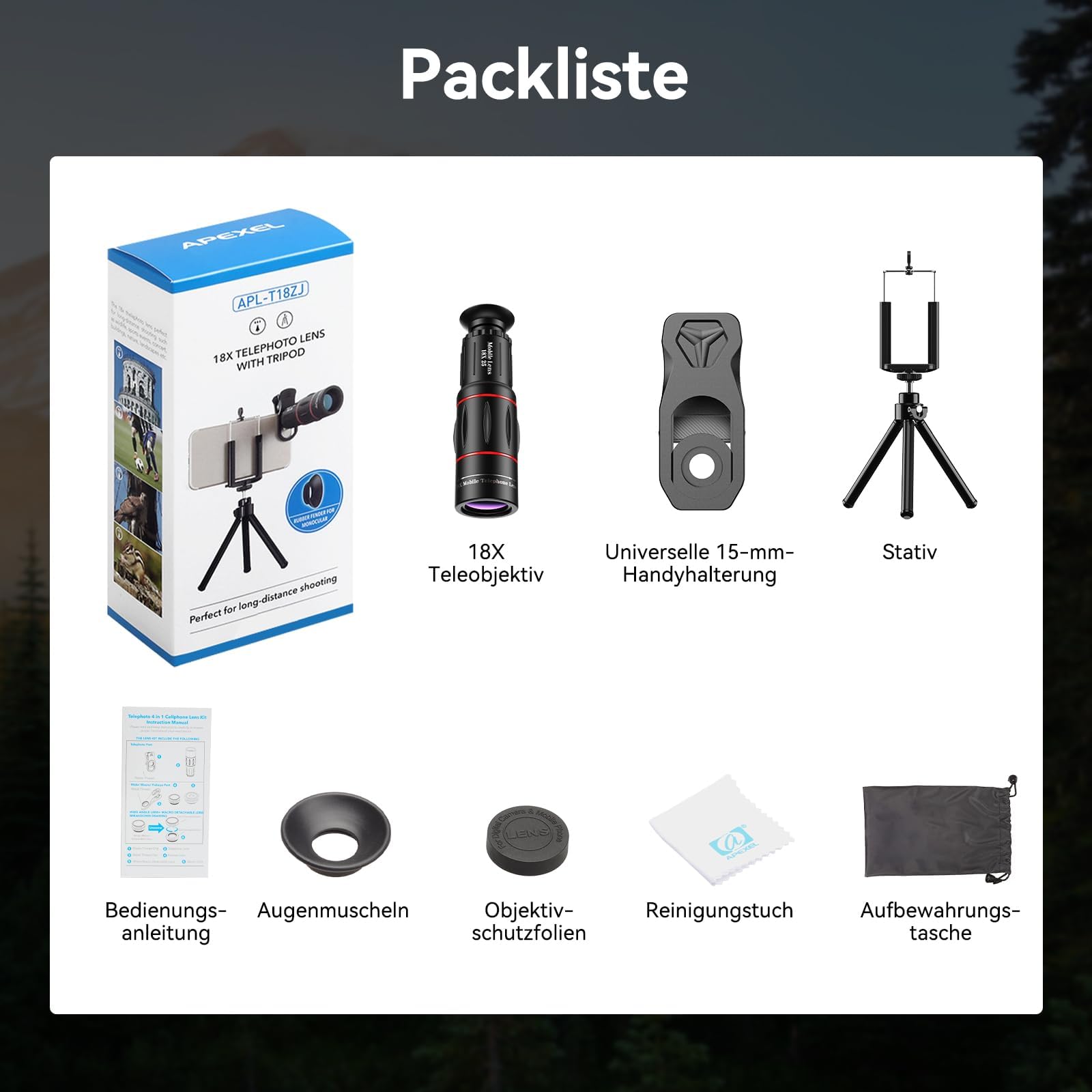 Evil Eye 18X Teleobjektiv – BAK4-Prisma, FMC-Vergütung, Ultraleichtes Design, Dual-Modus mit Stativ, Kompatibel mit iPhone 12–17 & Android, Ideal für Reisen, Tierbeobachtung & Sportveranstaltungen