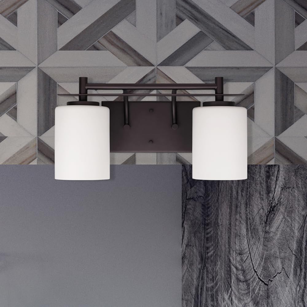 CANARM LTD. IVL363A02ORB Carlton 2 Bulb Vanity Light, Oil Rubbed Bronze, White