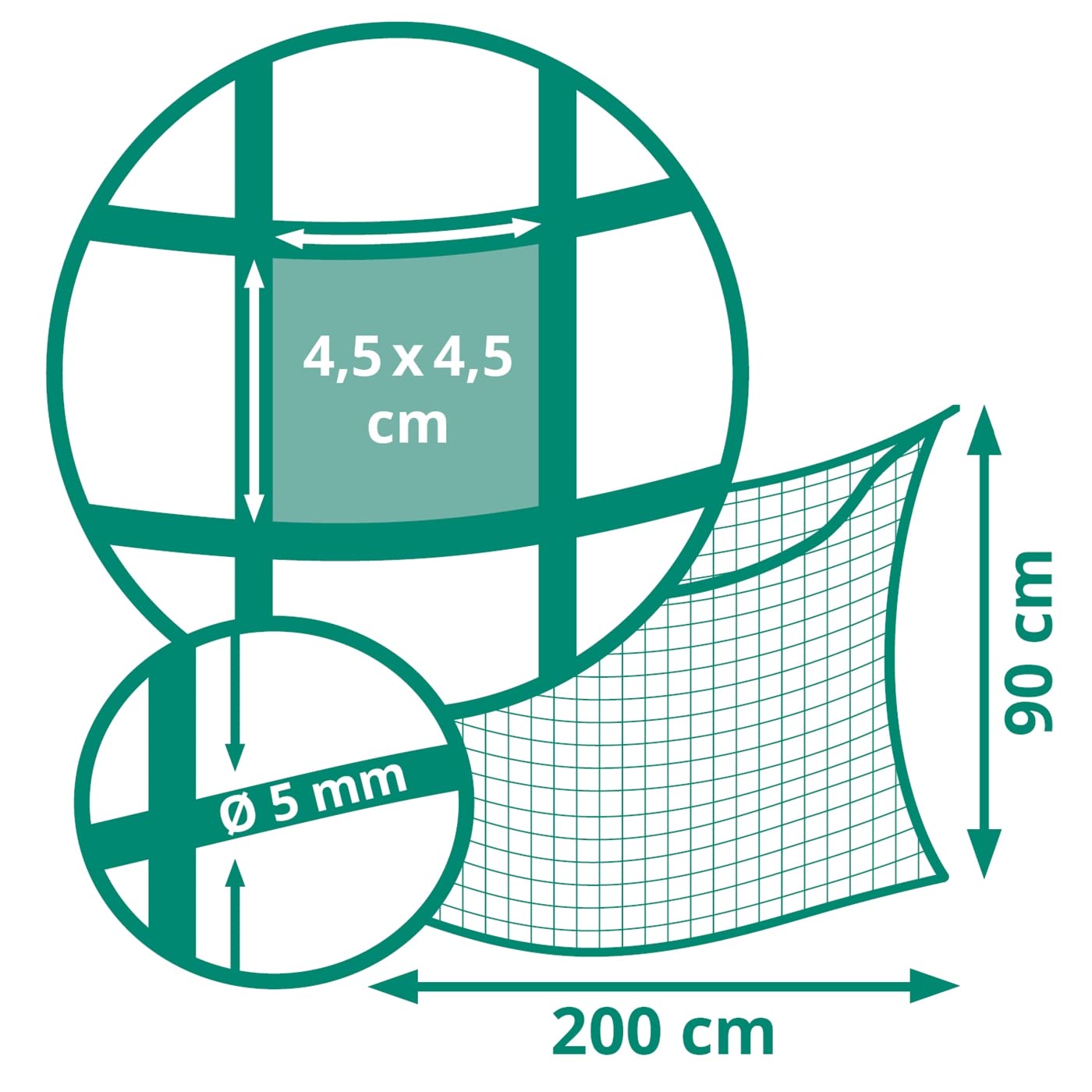 VOSS.farming Rechteckiges Heunetz, Heunetz-Tasche, 200x90cm, Maschenweite 4,5x4,5cm, Futtersparnetz, Heusack, Heutasche