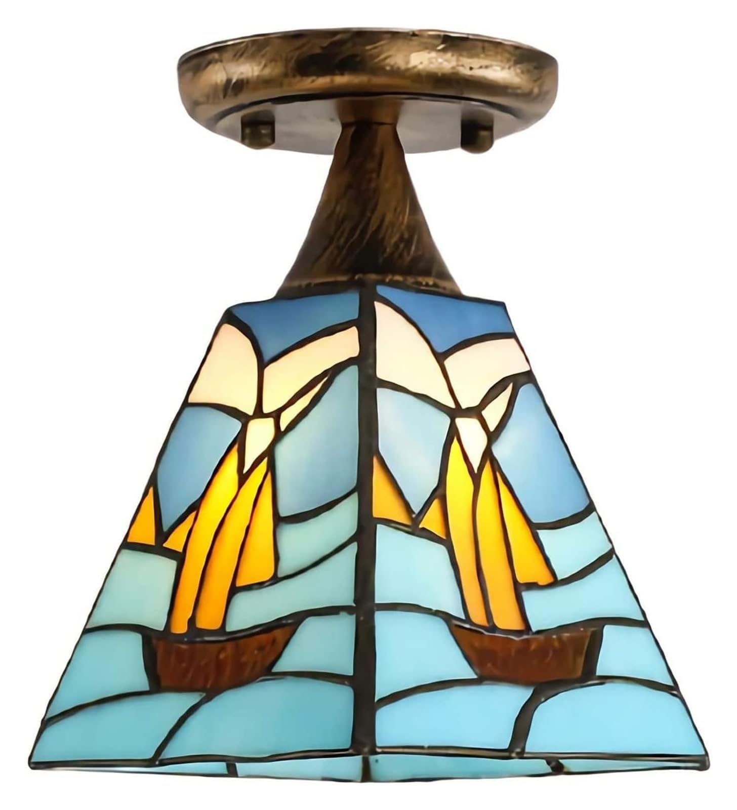 HPTHLY Ceiling Lamp Ceiling Lamp Tiffany Style Mini Ceiling Light, Led Vintage Tinted Glass Corridor Ceiling Lamp, Chandelier Lighting Living Room (16-B)