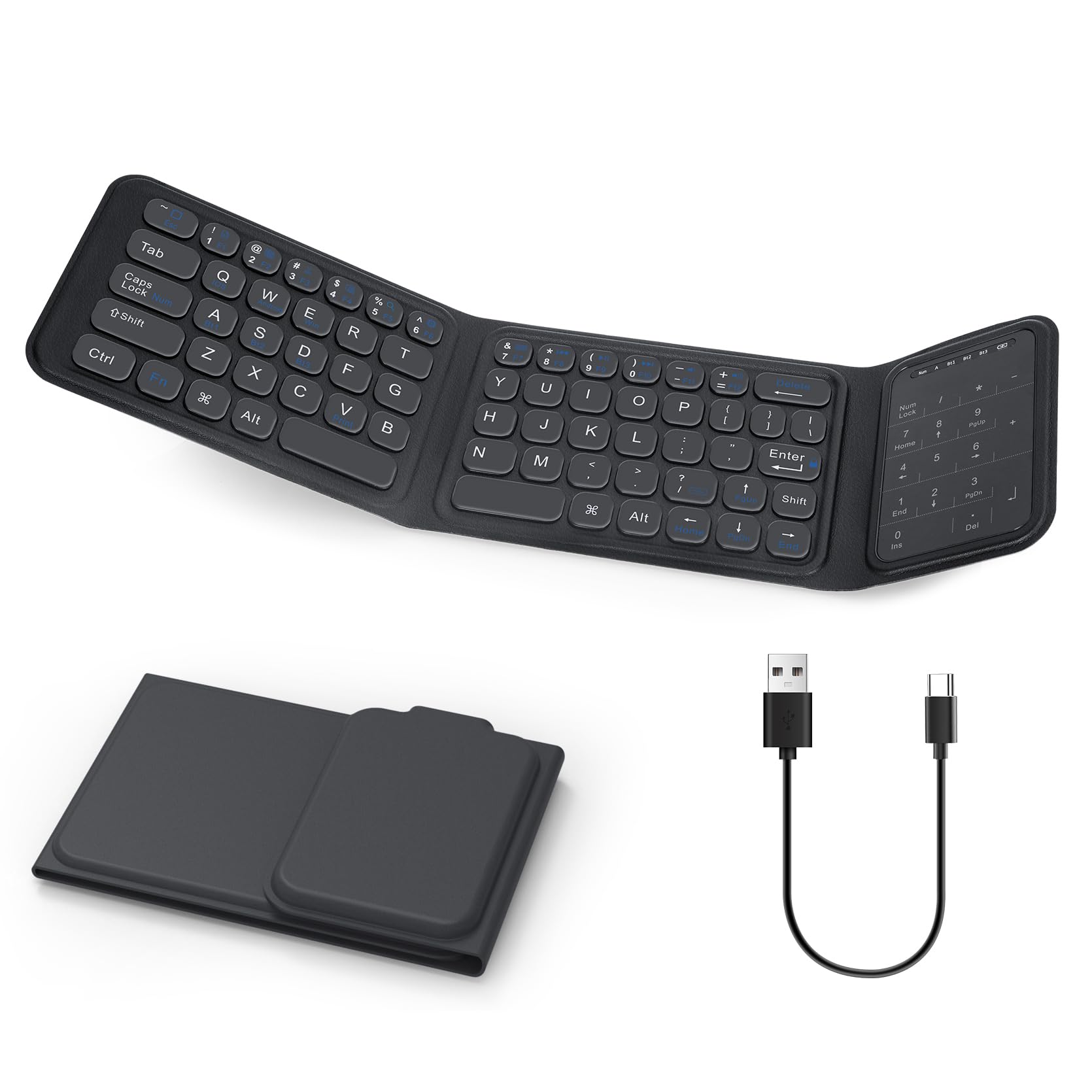 LAMA Teclado Bluetooth plegable con panel táctil, teclado plegable ultradelgado portátil para iPad, tableta, smartphone, iOS, Android, PC con Windows (negro, diseño Reino Unido)