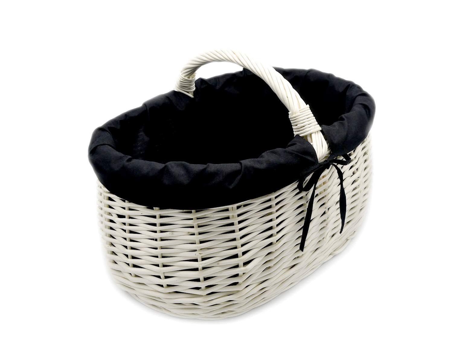 Cesto In Vimini Bianco MyBer Per Spesa O Picnic - 50x32x22 Cm (31 Cm Con Manico) - Con Inserti In Tessuto Lavabile - Fatto A Mano In UE