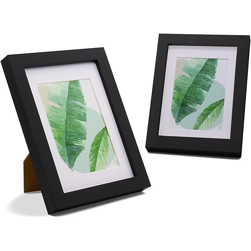 YUEYEE 5x7 Picture Frame 2 Packs - Black Solid Wood Picture Frames,Display Photo 3x5 inch with Mat, 5x7 inch without Mat,Photo Frames for Wall or Tabletop (Black)