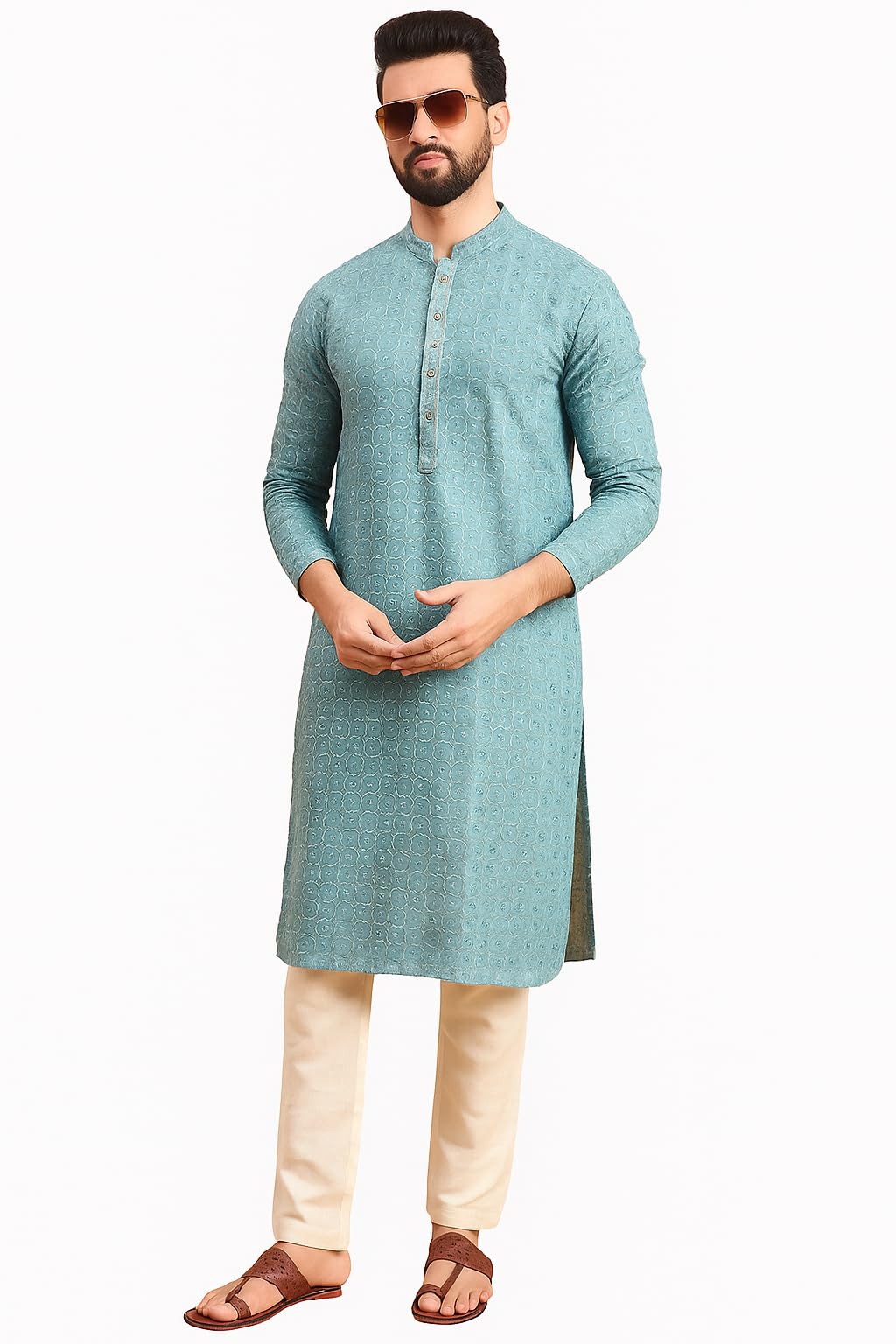 Men's Rayon Geometric Straight Kurta