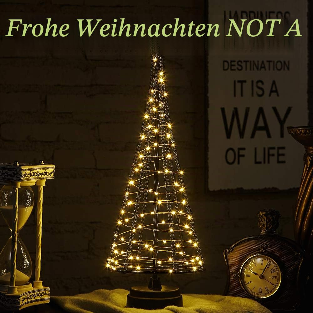 Honesty Santa's Tree,XL Black Mini-Weihnachtsbaum, 85 warmweiße LEDs auf Kupferdraht, mit Ladedatenleitung ， Tischlampe und schönen Dekorationen für Ihre Zimmer, 425 mm Hoch