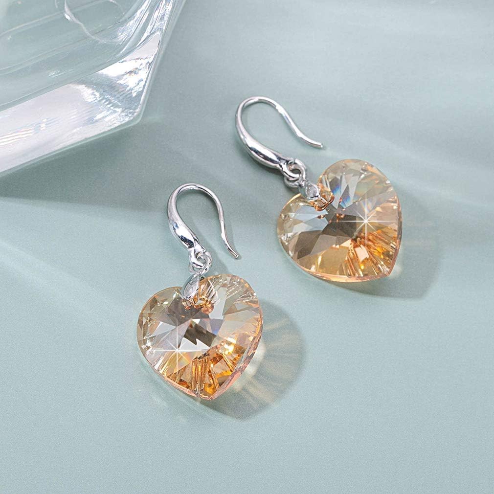 Austrian Crystal Heart Dangle Hook Earrings for Women Drop Earrings 14K Gold Plated Hypoallergenic Jewelry - Image 5