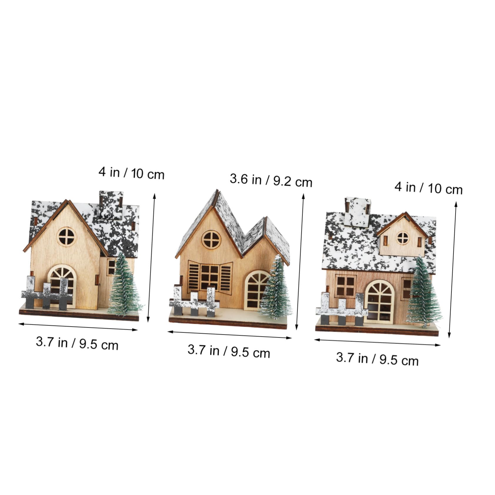 3 Pezzi Villaggio Natalizio in Legno con Illuminazione a LED Mini Case Rustiche per Decorazioni Natalizie su Mensola Stufa e Centro Tavola Decorazione Natalizia Fai da Te