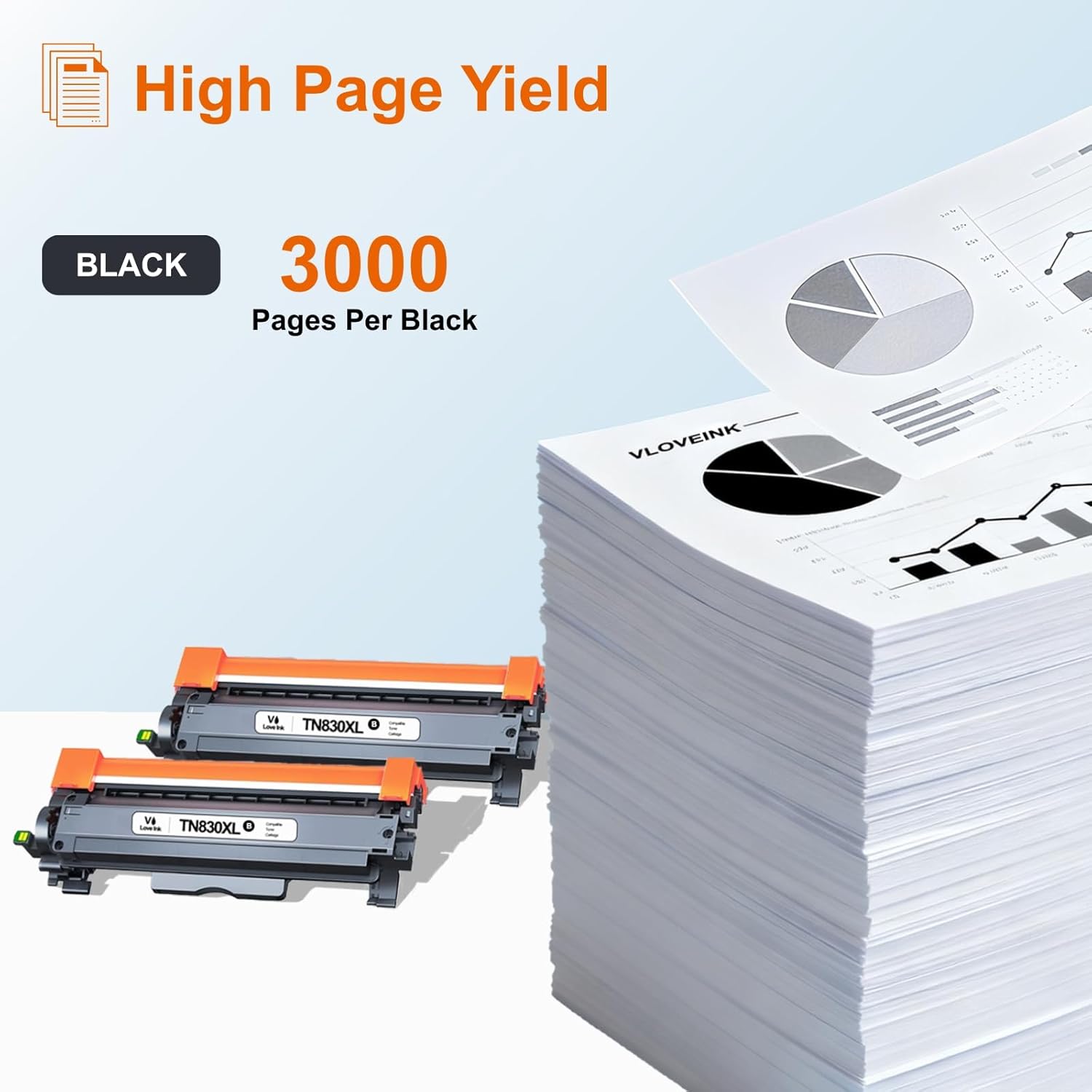 Replacement for TN830XL Toner Compatible for Brother TN830XL TN830 830XL Toner Cartridge Work with Brother Printer HL-L2460DW DCP-L2640DW HL-L2405W MFC-L2820DW HL-L2400D (2 Black)