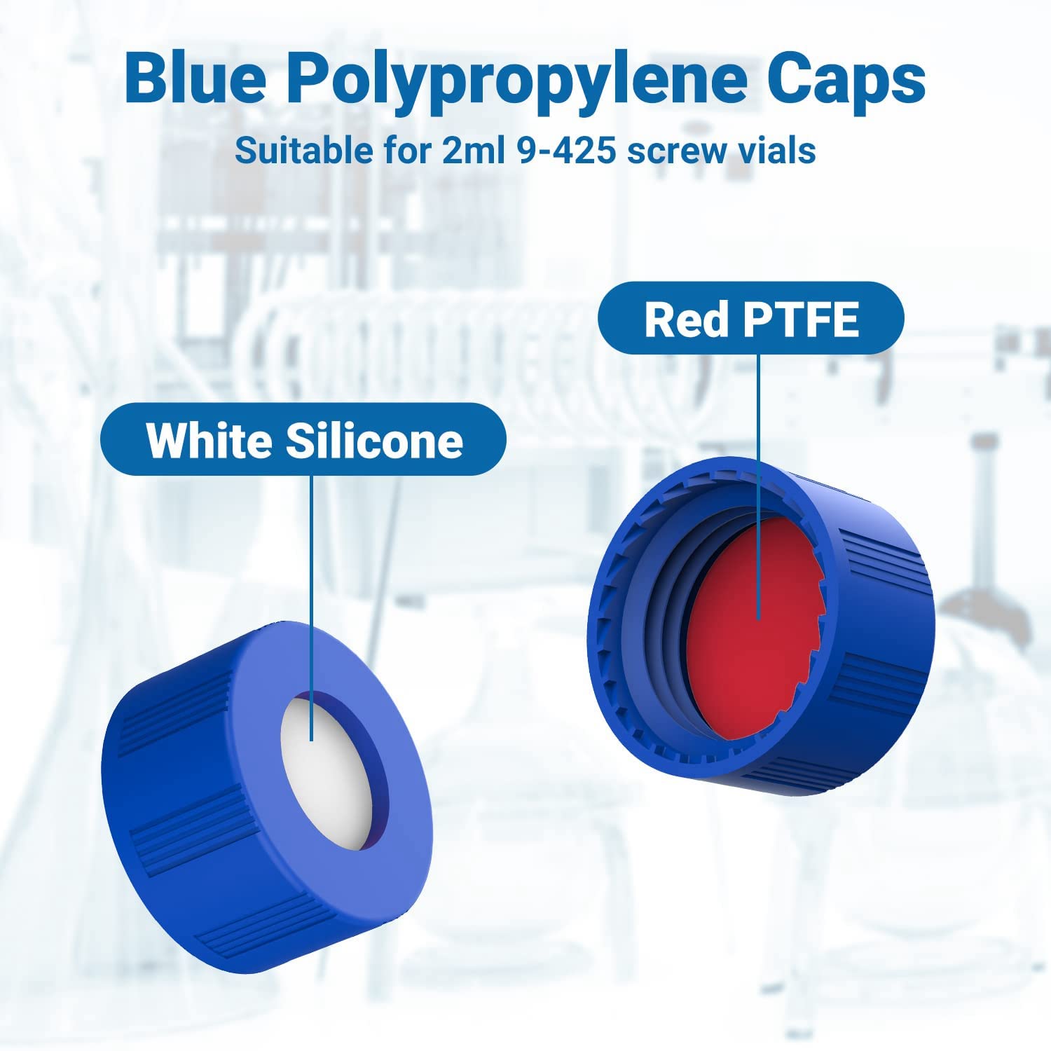 Confezione da 100 Fiale per Autocampionatore da 2 Ml - Vial per HPLC 9-425 Vial Color Tappi Un Vite Blu, Setti Rossi