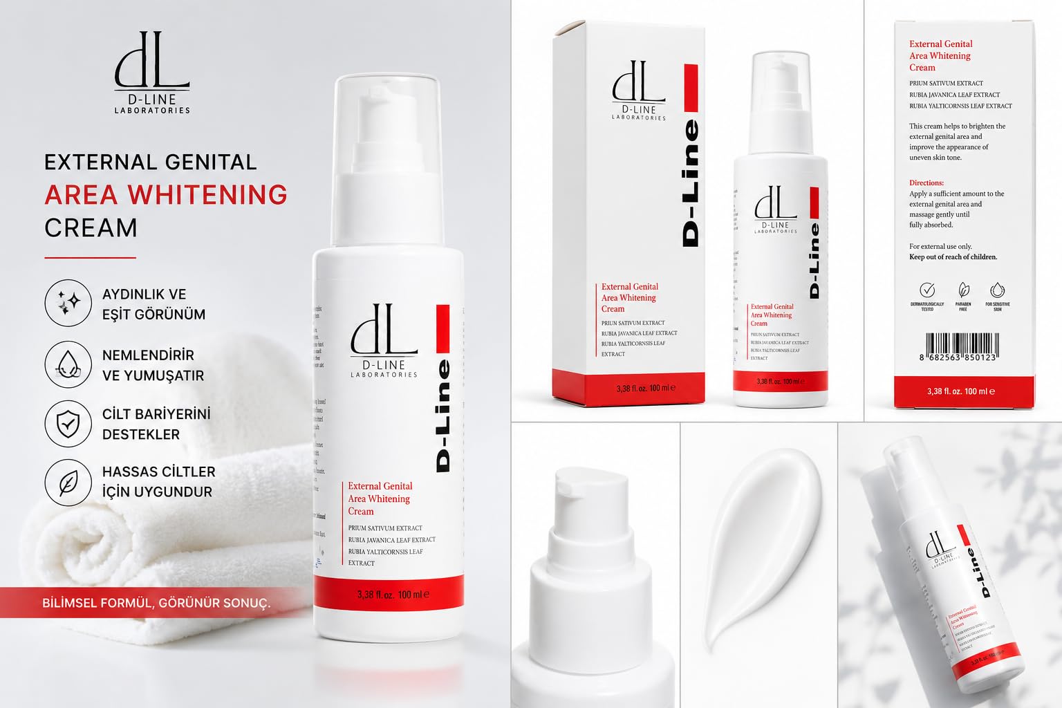 D Line Laboratories External Genital Area Whitening Cream, Genital Bölge Beyazlatıcı Krem, 100 ml, Hassas bölge beyazlatıcı krem, Hassas bölge günlük bakımı, genital kararma