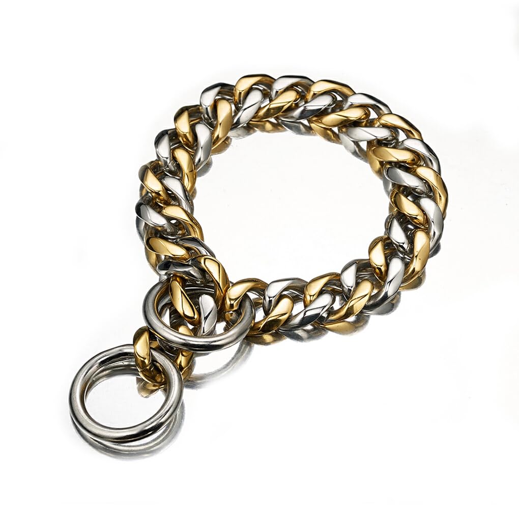 siduytin Stylish Dog Collar For Dogs Sturdy And Practical Made Of Titanium Steel Metal Steel Dog Chain Collar, Gold + Silver, 24 inches โ image 1
