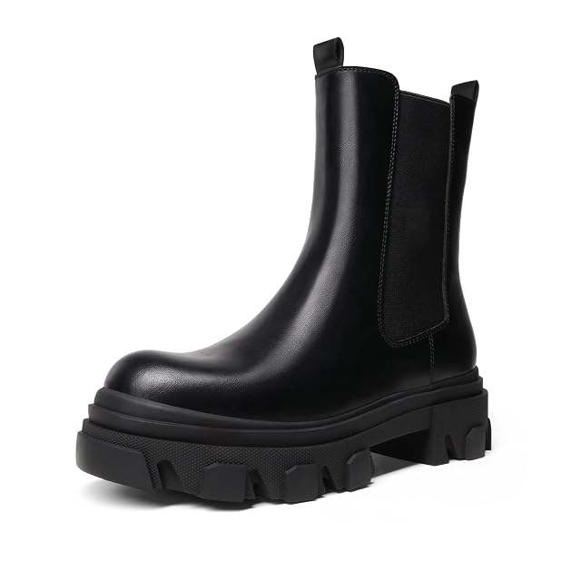 DREAM PAIRS Womens Platform Chelsea Boots Lug Sole Combat Mid Calf Slip On Chunky Ankle Booties