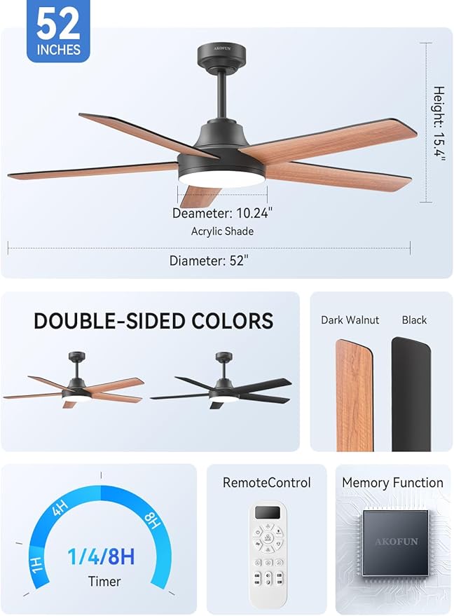 Ventilador de Techo 52 Pulgadas con Luz LED, 6 Velocidades, miniatura 2