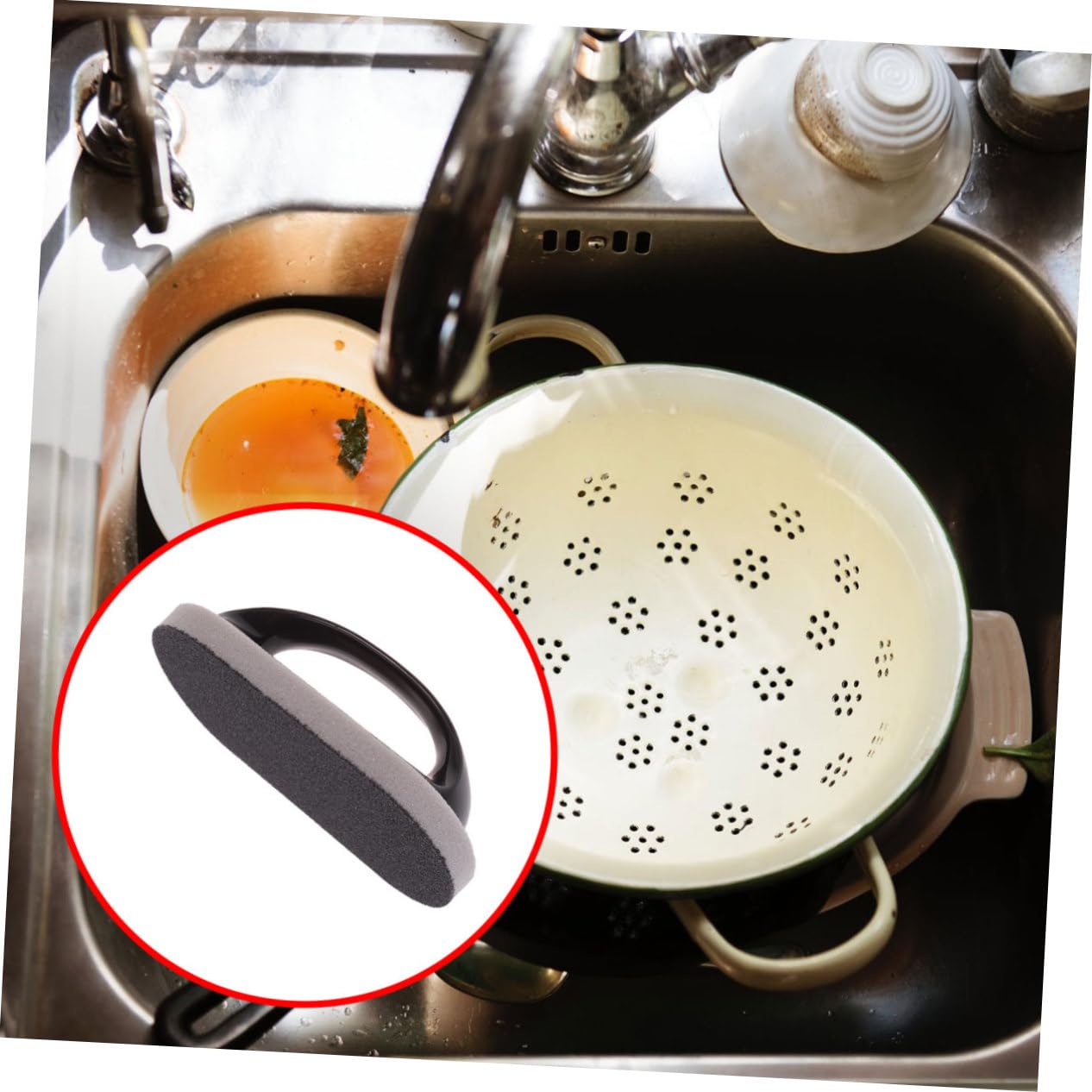 Healeved 2Pcs Sponge Brush with Handle Durable Cleaning Scouring Pad for Tough Messes Comfortable Grip Non Scratch Design for Dishes Pots Pans and Bathroom Cleaning