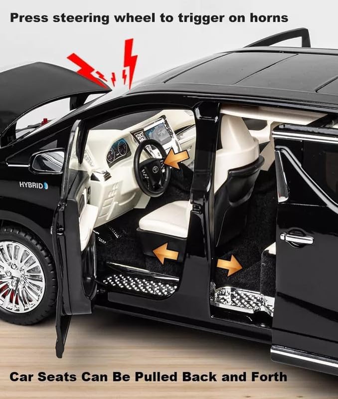 Image of Model 1:18 Toyota Alphard Model Alloy Metal Pull Back Die-cast Car Openable Doors with Sound and Light Vehicle Car Toy for Kids - Multicolor