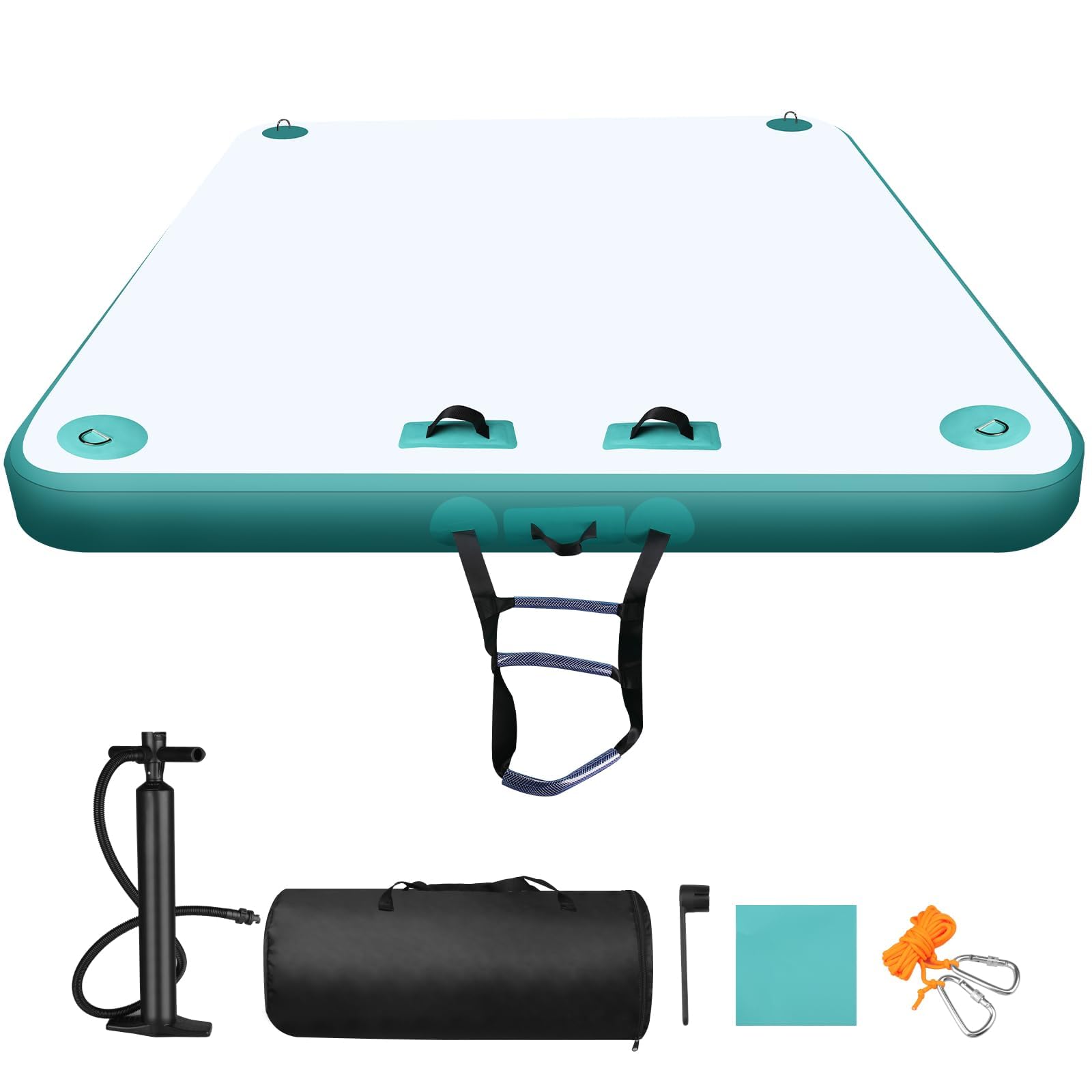 Muelle Flotante Inflable con Escalera, Plataforma Flotante con Bomba, Isla Flotante con Superficie Antideslizante para Muellepara Piscina, Playa, Océano