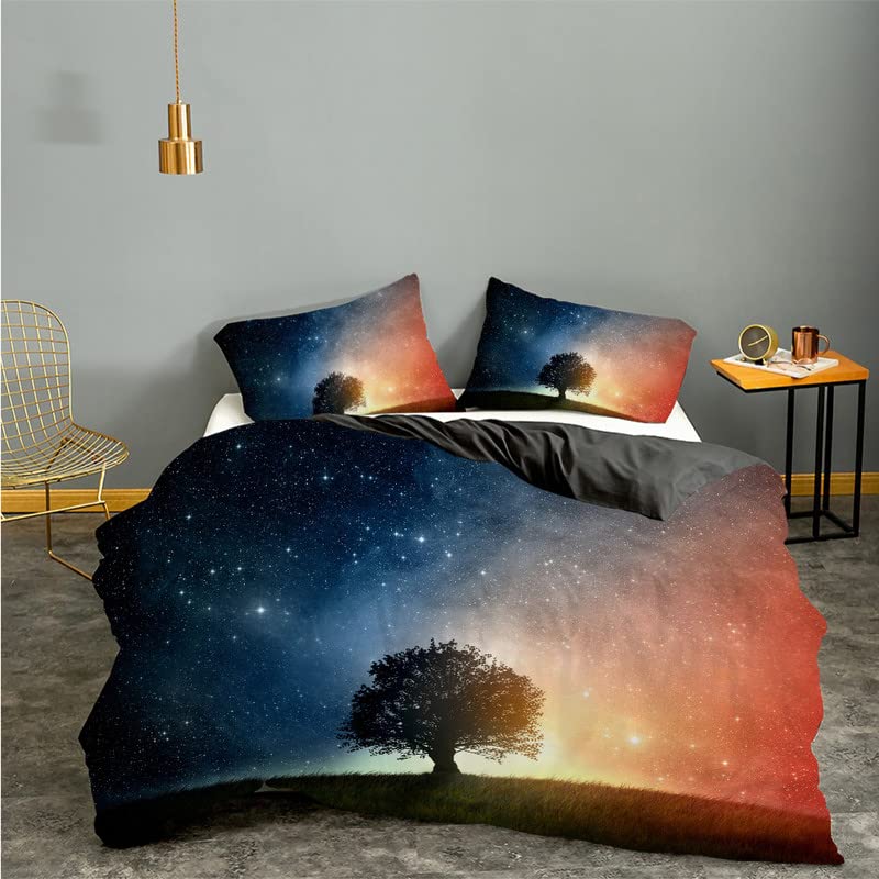 Housse de couette 240 x 260 cm noir ciel nocturne en microfibre respirante avec 2 taies d'oreiller