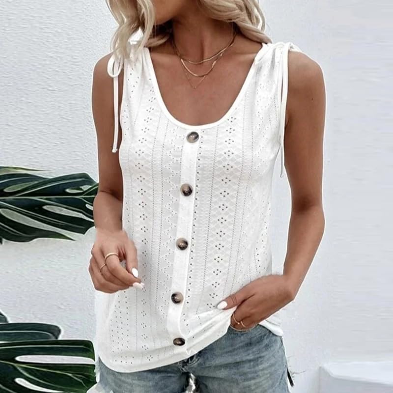 OFFSUM Canotta Estiva Da Donna - Top Estivo Casual Monopetto Con Scollo Tondo E Scollo Traforato Senza Maniche Tinta Unita Taglie Forti Stile Streetwear