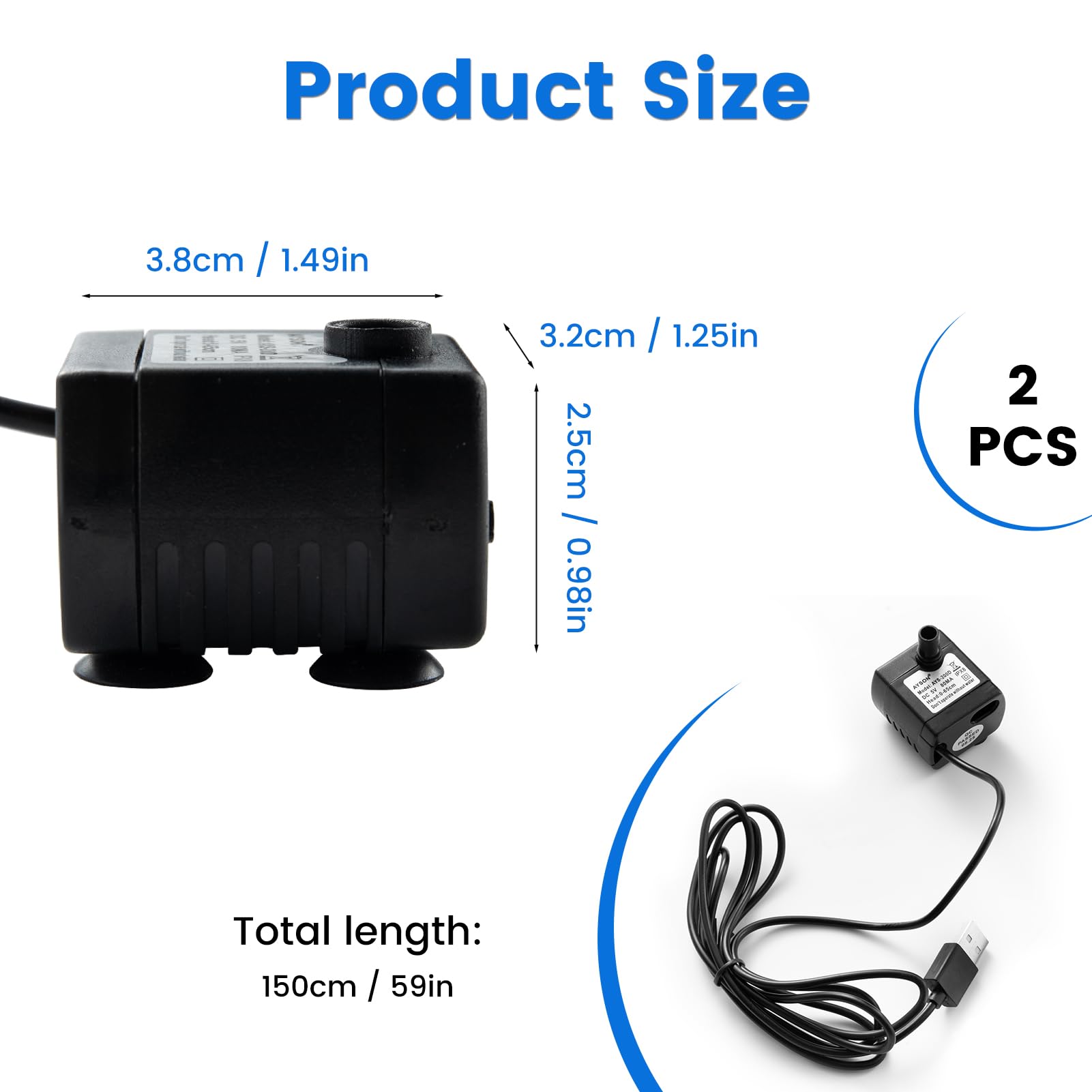 2 Pezzi Mini Pompa Acqua Sommergibile USB, DC 5 V 1 – 3 W 200 L/H Pompa Acqua USB, per Acquari, Fontane da Giardino, Stagni, Impianti Idroponici, Ultra Silenziosa, Portatile con Regolatore di Flusso