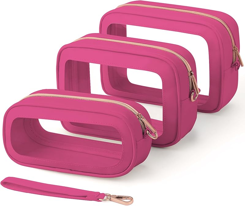 Necessaires transparentes KIUGCO com zíper e alças, TPU, Pacote com 3