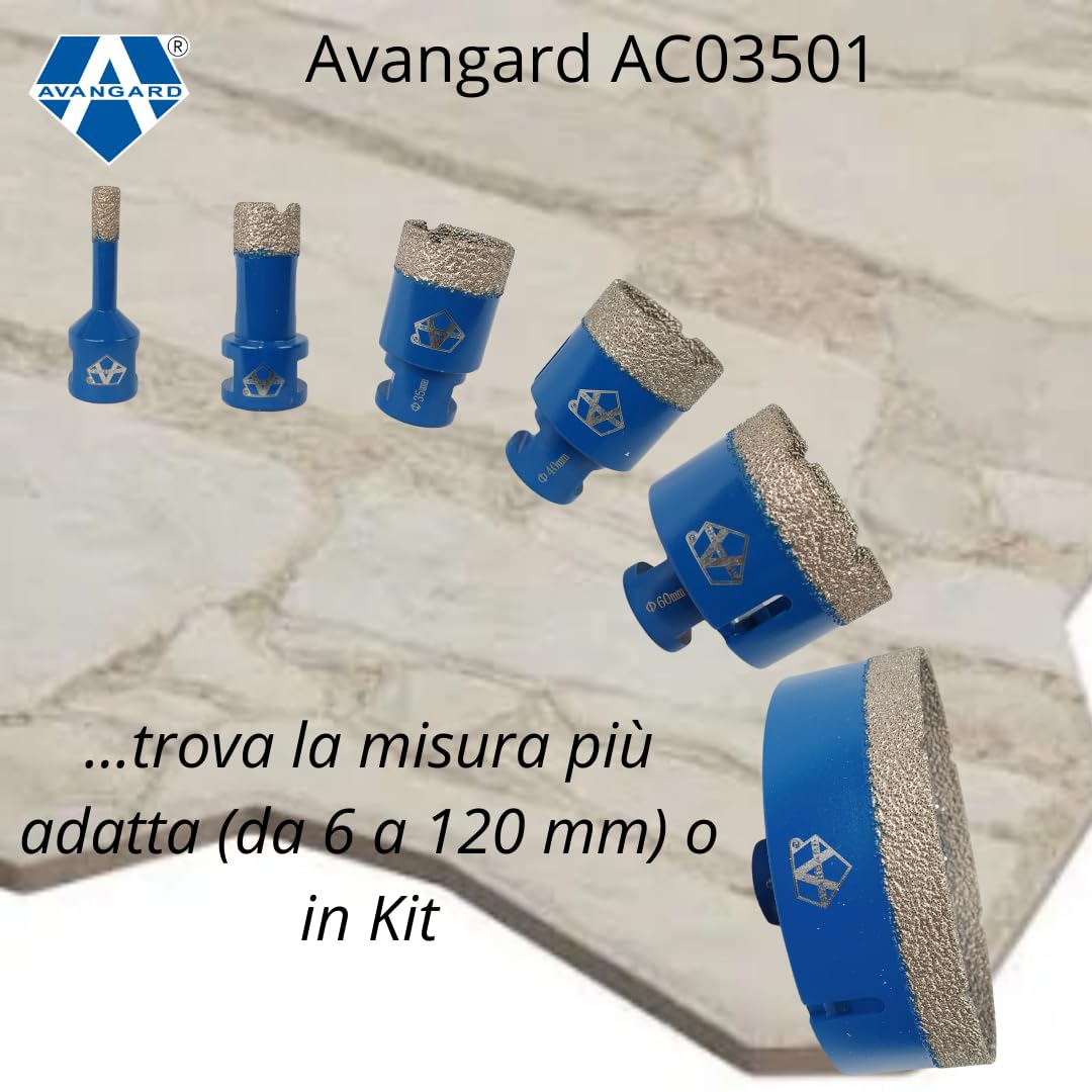 Tazza diamantata AVANGARD per foratura gres, marmo e granito con attacco M14 per smerigliatrice angolare (6 mm;)