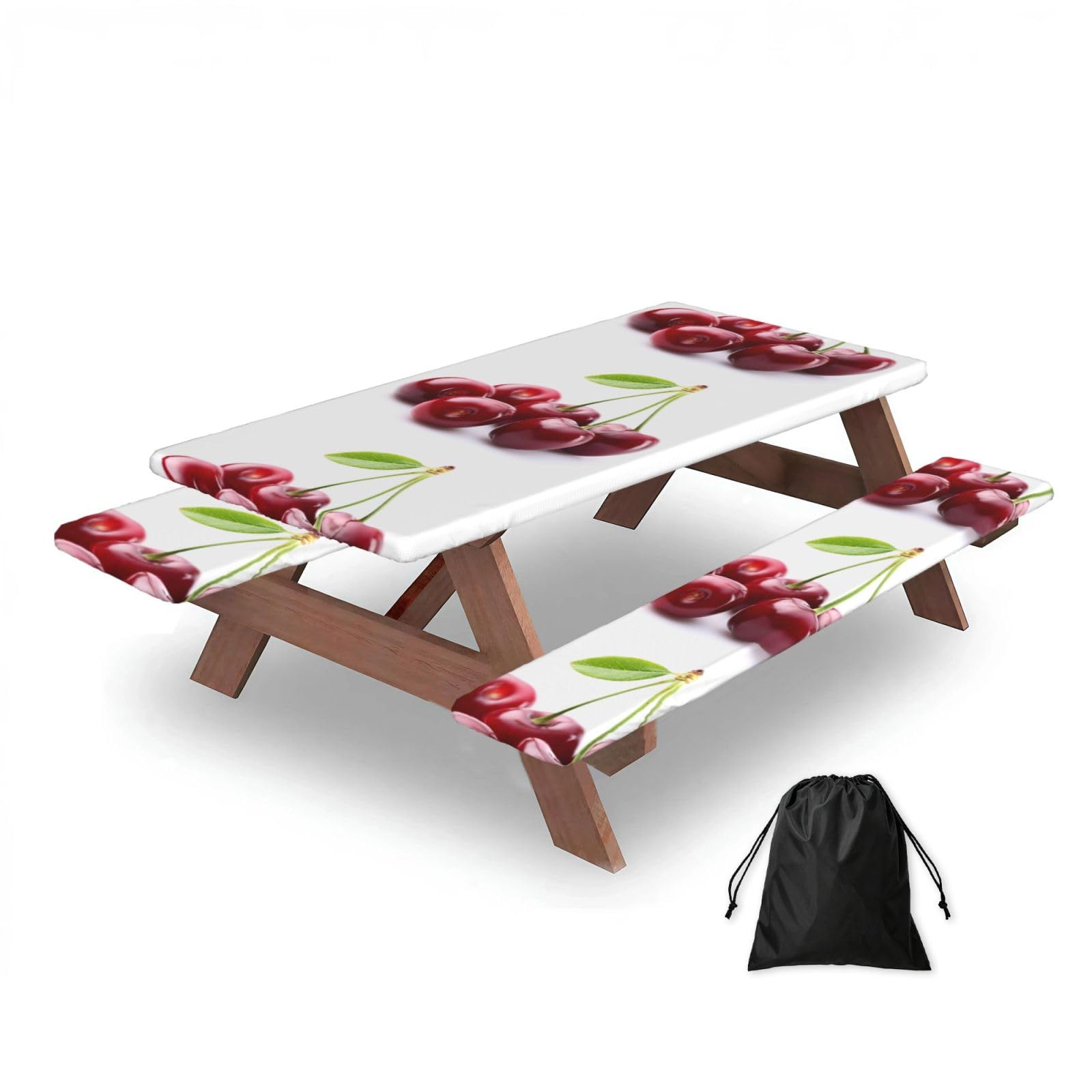 Dopklna As Picture Cute Cherry, Picnic Table Cover With Bench Covers -Waterproof Elastic Fitted Tablecloth For Garden Camping Patio 76X152cm