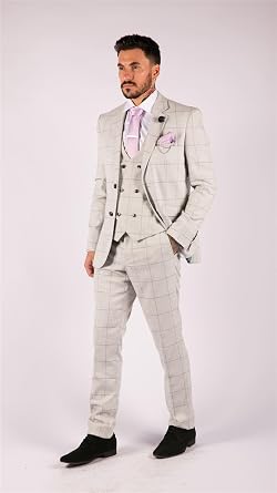 Grey Check 3-Piece Suit: Double Breasted Waistcoat by House of Cavani