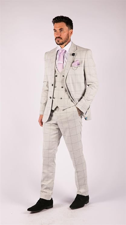 Grey Check 3-Piece Suit: Double Breasted Waistcoat by House of Cavani